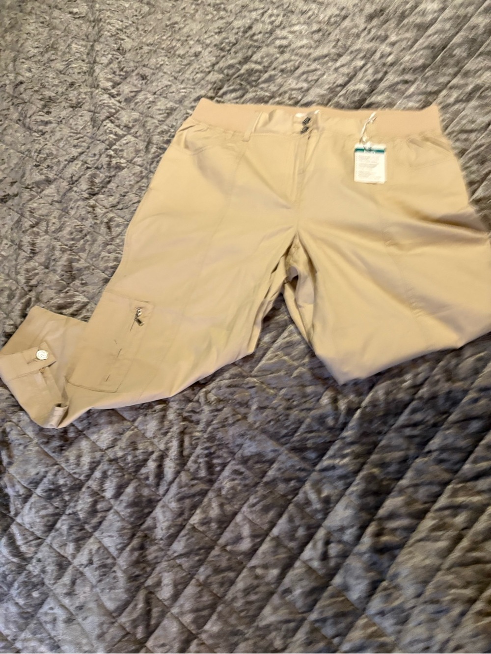 Collection L Beige Ribbed-Waist Capri Pants #1389‎